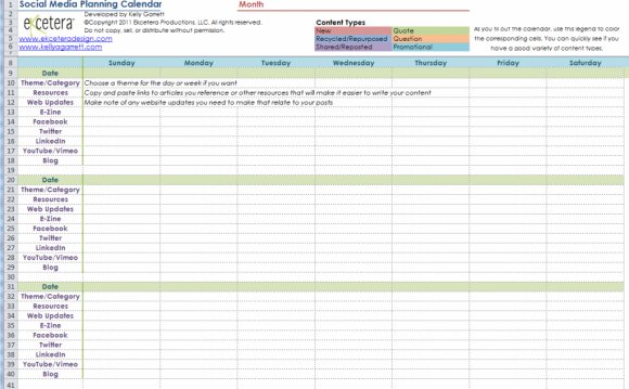 Social Media Planning Calendar